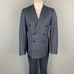 ERMENEGILDO ZEGNA Size 40 Navy Glenplaid Wool / Silk Double Breasted Suit